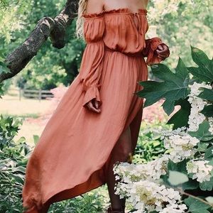 off the shoulder boho maxi dress/ high low/ orange